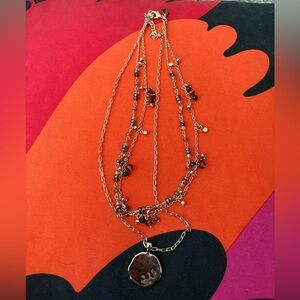 Gold-Tone Multi-Strand Necklace with Red and Black Beads